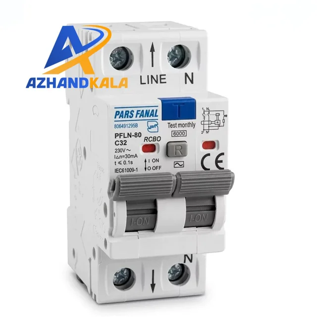کلید محافظ جان ترکیبی الکترومگنتیک دو پل ۲۵ آمپر پارس فانال مدل PFLN80