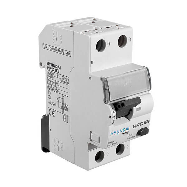 کلید محافظ جان هیوندای (HYUNDAI) تک پل + نول، ۶۳ آمپر، 30mA، سری HRC63
